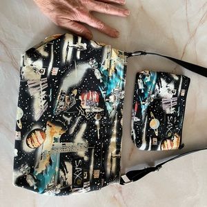 Space themed SAX over the shoulder bag and cosmetic bag matching